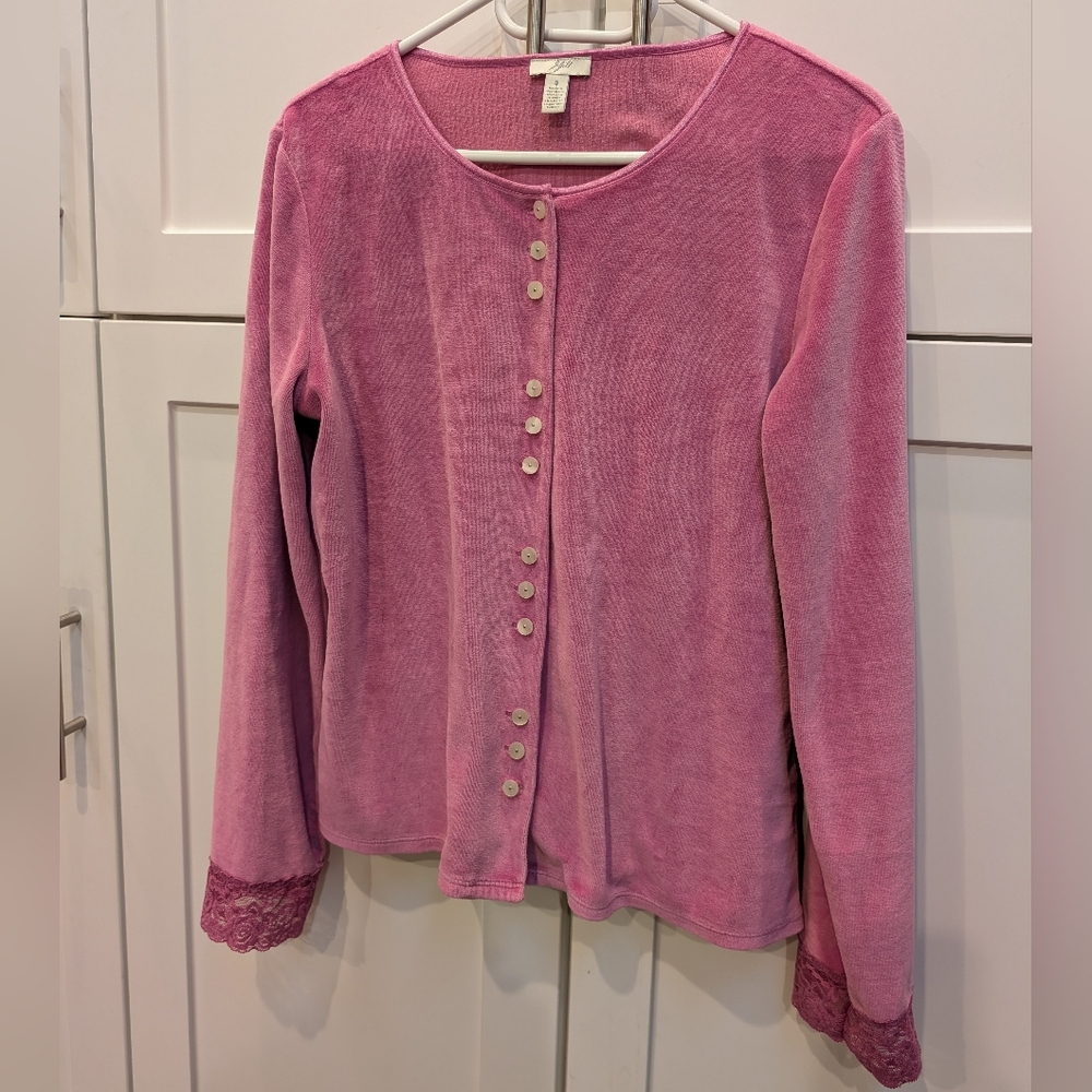 J. Jill Pink Velour Velvet Cardigan